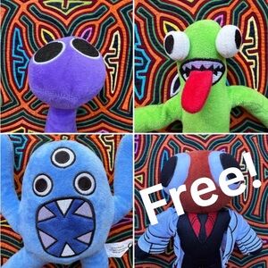 Rainbow Friends Plush Lot 3 Purple Green Blue + FREE Red Plush Pre-Owned
